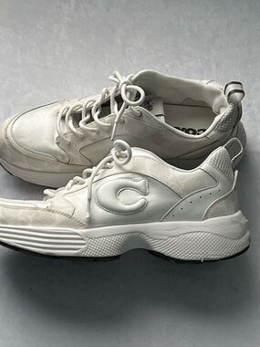 Coach White Platform Lace-Up Sneakers, Size 9.5